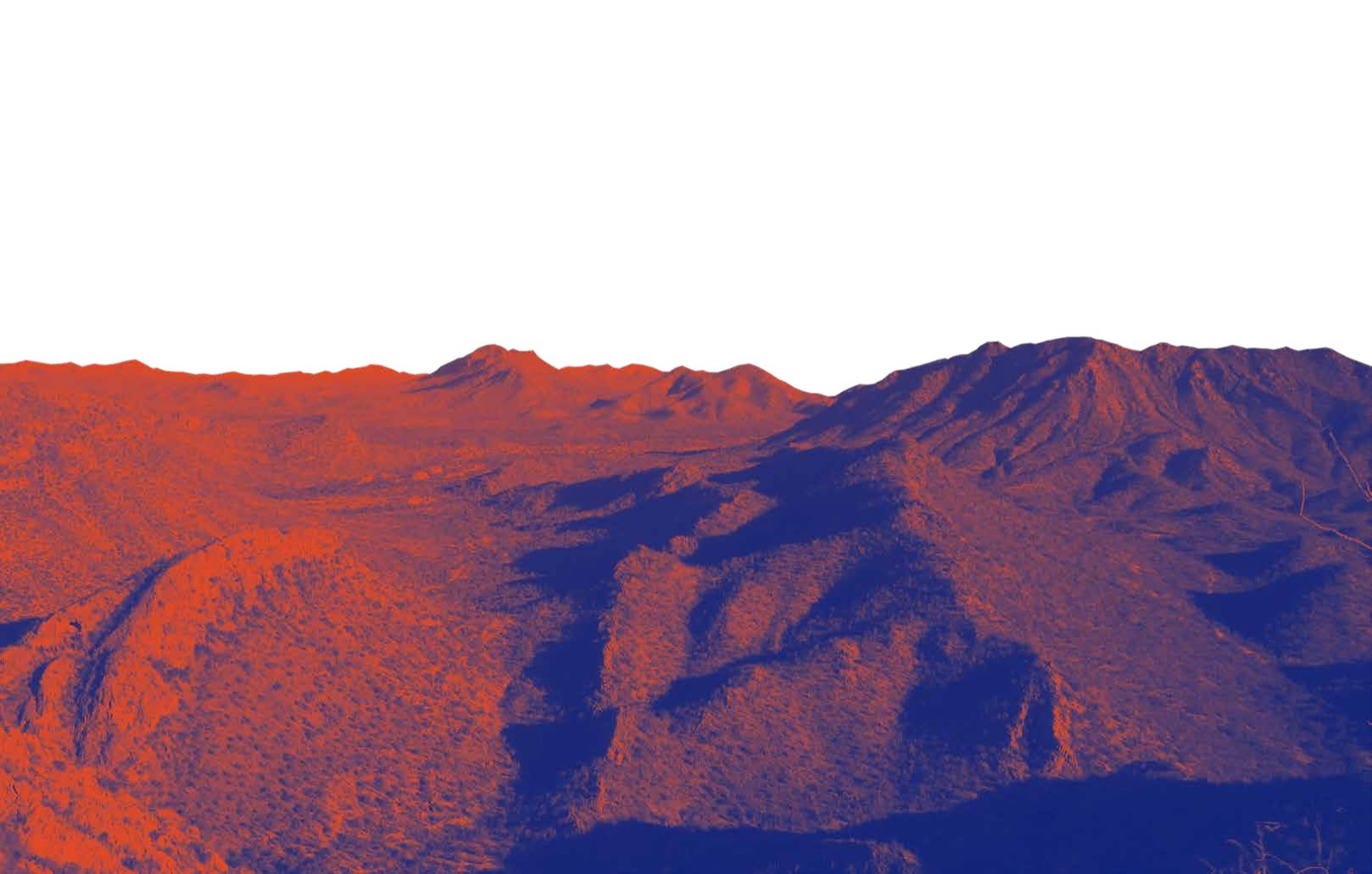 Sierras del noroeste de México en duotono naranja y azul